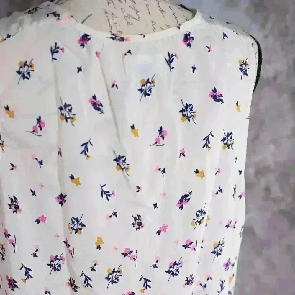 Old Navy Size L floral peasant blouse pink/gold florwers cream top - Picture 11 of 13
